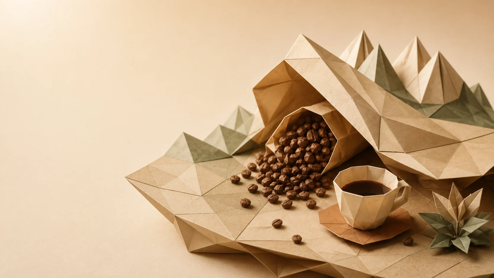 Universo artesanal em origami representando a origem do café
