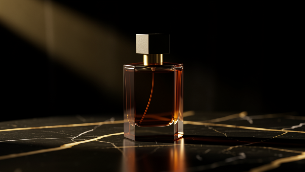 Frasco de perfume sobre mármore